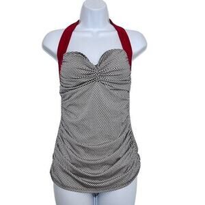 Red and Black Halter One Piece Swimsuit